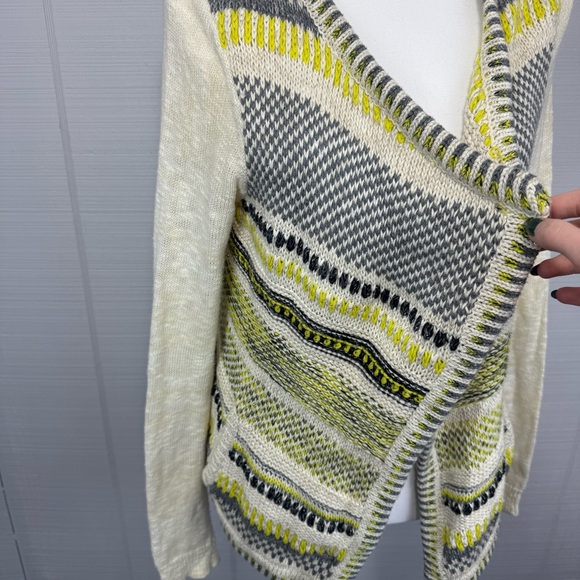 Moth Anthropologie Chaux Open Cardigan Knit Cream Gray Yellow Silver Metallic M - Picture 3 of 7